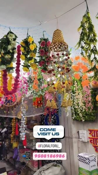 Garlands, jhumars and bell hangings in the shop